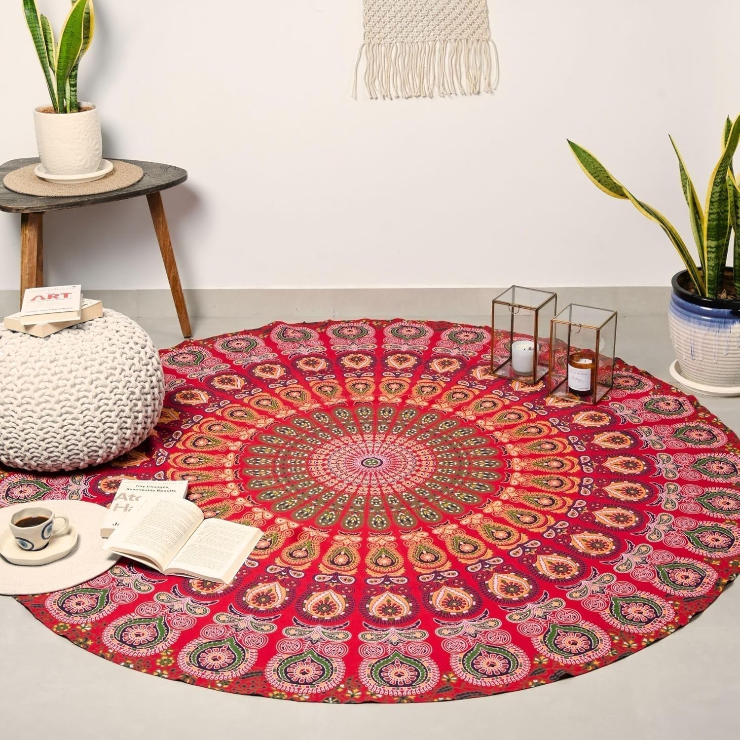 Tapisserie ronde paon mandala centimètres roundie hippie fille Casa - Accessoires et Décorations Naty Shop Rouge doré D-72"