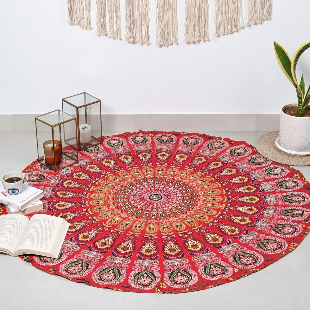 Tapisserie ronde paon mandala centimètres roundie visage hippie Casa - Accessoires et Décorations Naty Shop Rouge doré D-48"