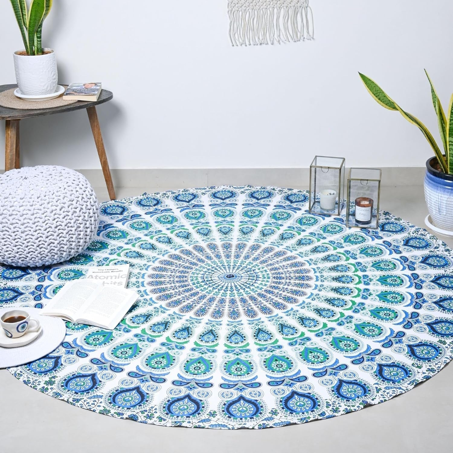 Tapisserie ronde paon mandala centimètres roundie visage hippie Casa - Accessoires et Décorations Naty Shop Bleu ciel D-72"