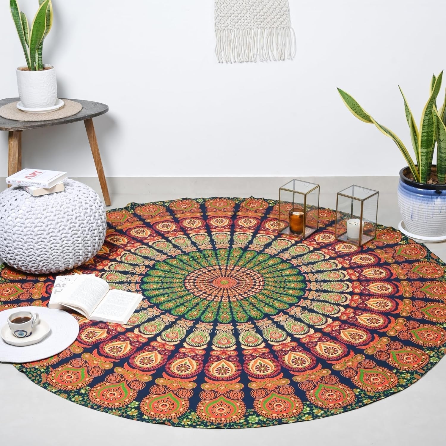 Tapisserie ronde paon mandala centimètres roundie visage hippie Accueil - Accessoires et Décorations Naty Shop Goldgreen 182.9L X 182.9B Cm