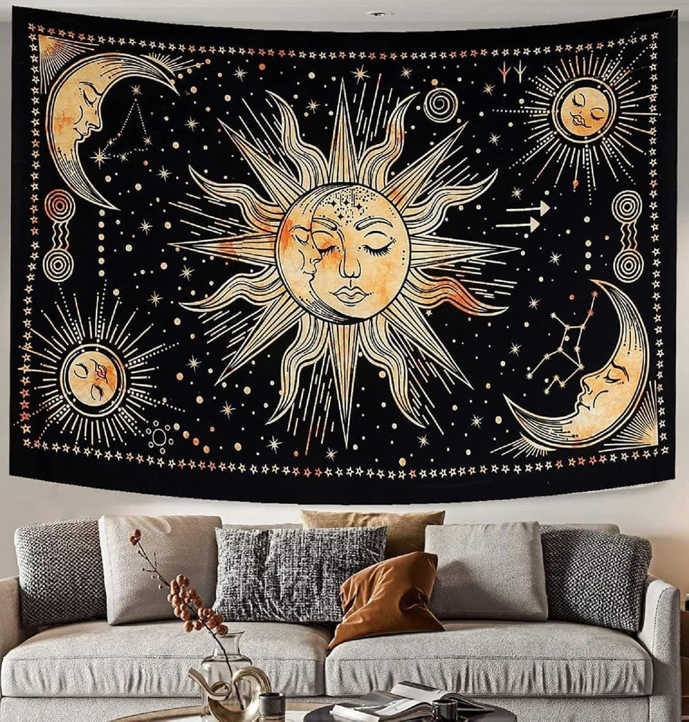 Tapisserie soleil lune étoile spirituel esthétique arc-en-ciel coton Maison - Accessoires et Décorations Naty Shop Jaune 210L X 140B Cm