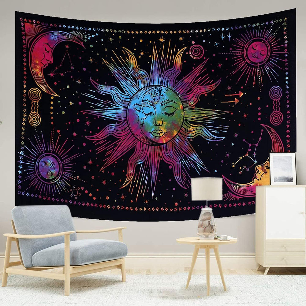 Tapisserie soleil lune étoile spirituel esthétique arc-en-ciel coton Maison - Accessoires et Décorations Naty Shop Arc-en-ciel 150L X 137B Cm