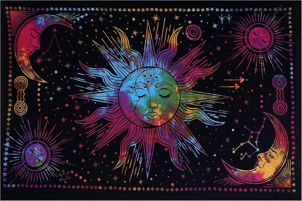 Tapisserie soleil lune étoile spirituel asthétique arc-en-ciel coton Maison - Accessoires et Décorations Naty Shop
