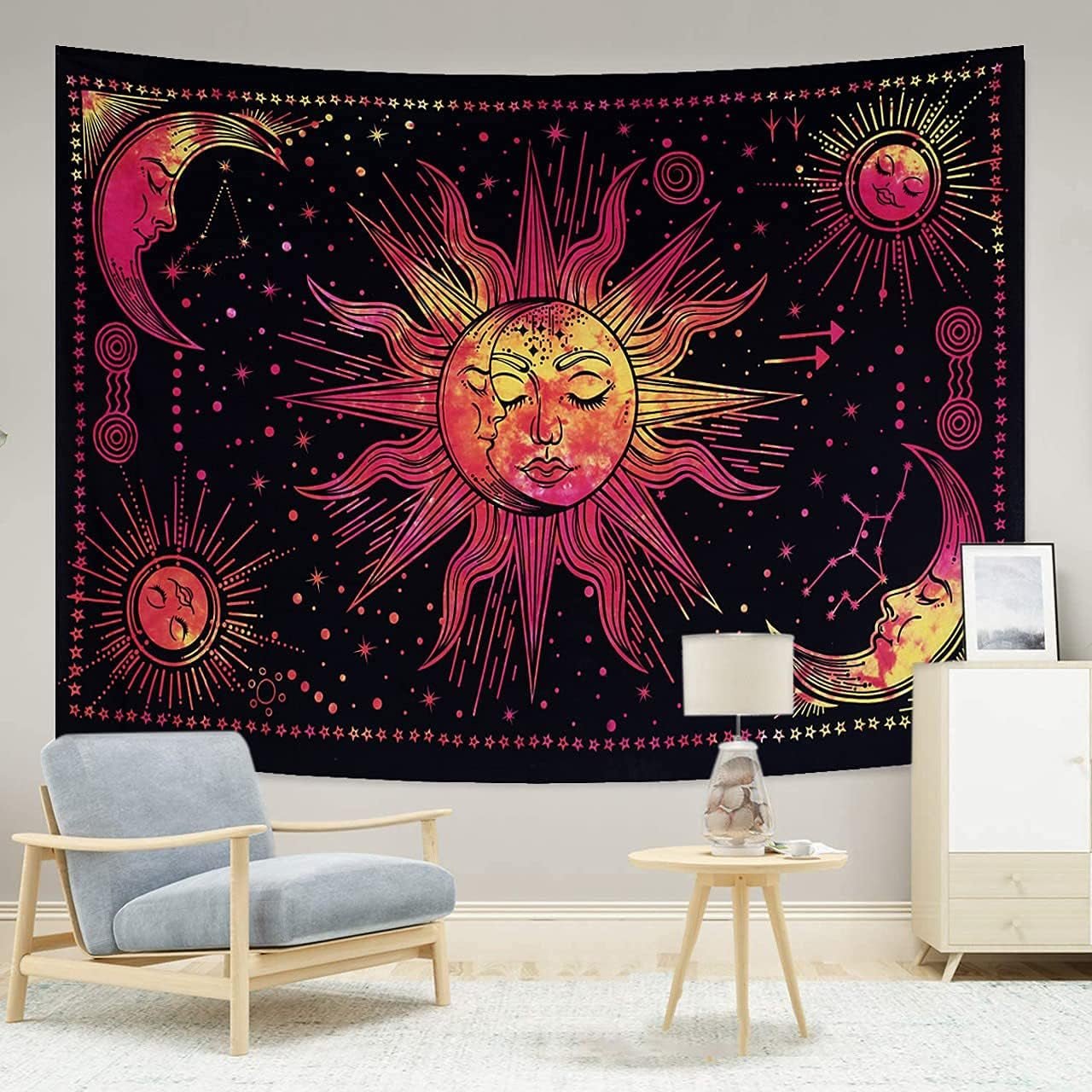 Tapisserie soleil lune étoile spirituel esthétique arc-en-ciel coton Maison - Accessoires et Décorations Naty Shop Rouge 210L X 140B Cm
