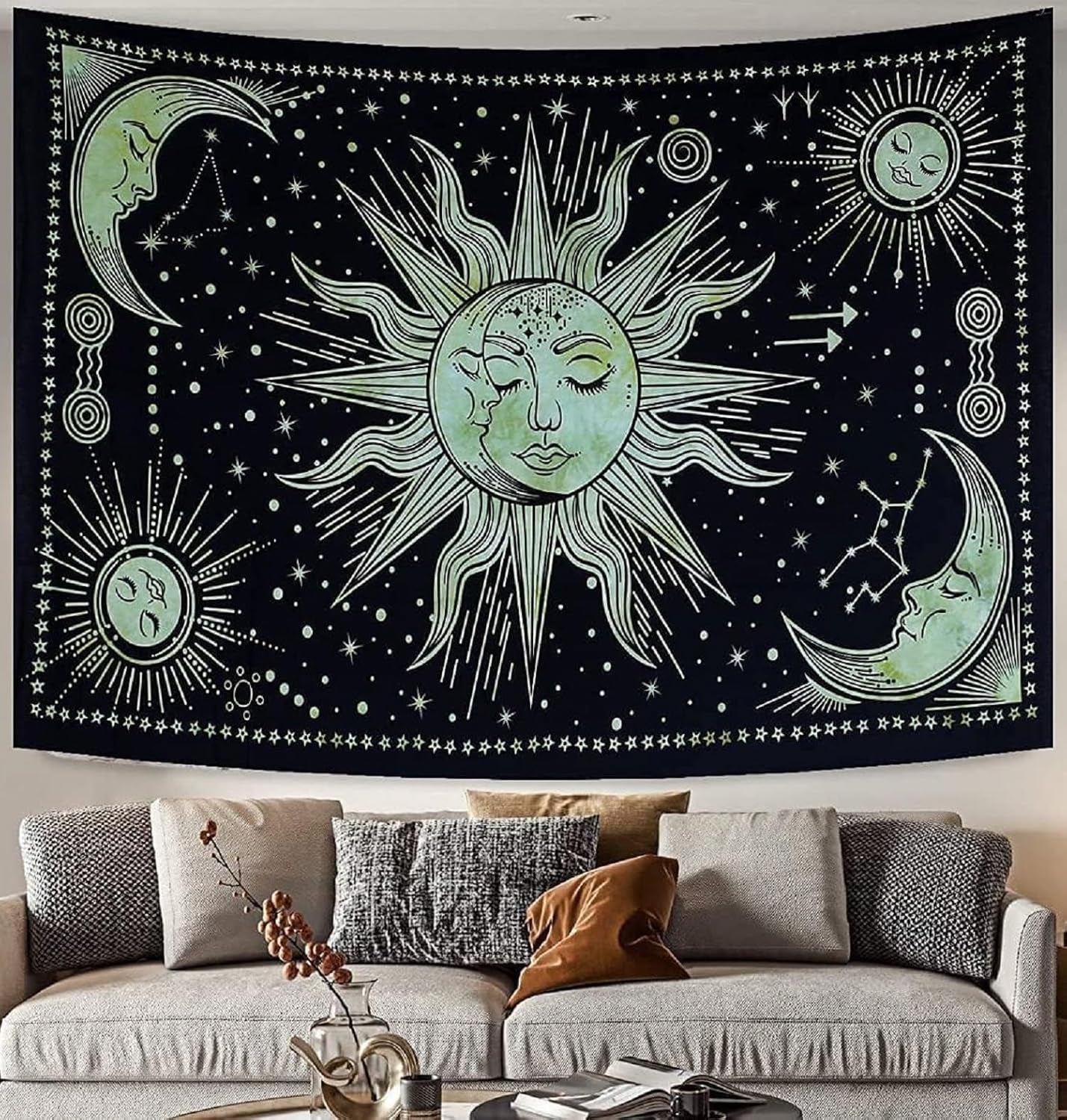Tapisserie soleil lune étoile spirituel esthétique arc-en-ciel coton Maison - Accessoires et Décorations Naty Shop Salutations 210L X 140B Cm