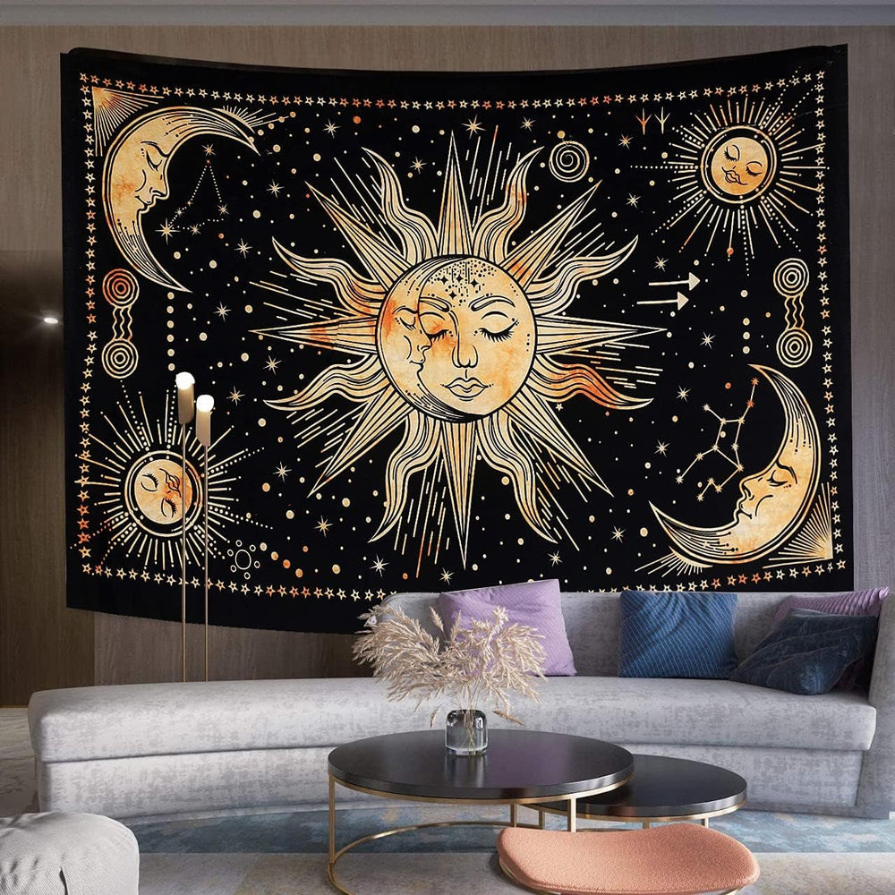 Tapisserie soleil lune étoile spirituel esthétique arc-en-ciel coton Maison - Accessoires et Décorations Naty Shop Jaune 102L X 77B Cm