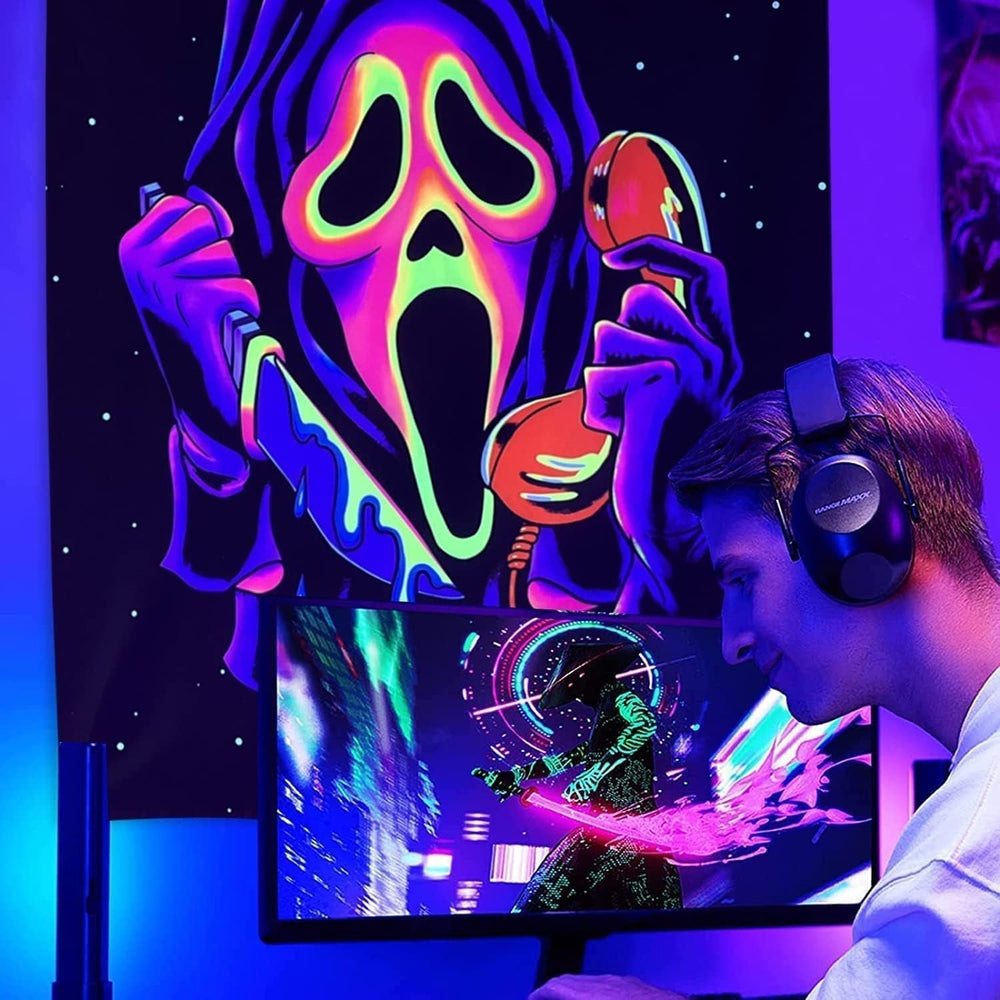 Tapisserie tapisserie horreur visage blacklight fantômes réactif Accueil - Accessoires et Décorations Naty Shop