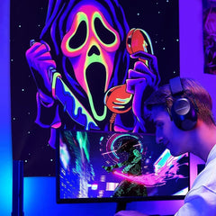 Tapisserie tapisserie horreur visage blacklight fantômes réactif Accueil - Accessoires et Décorations Naty Shop