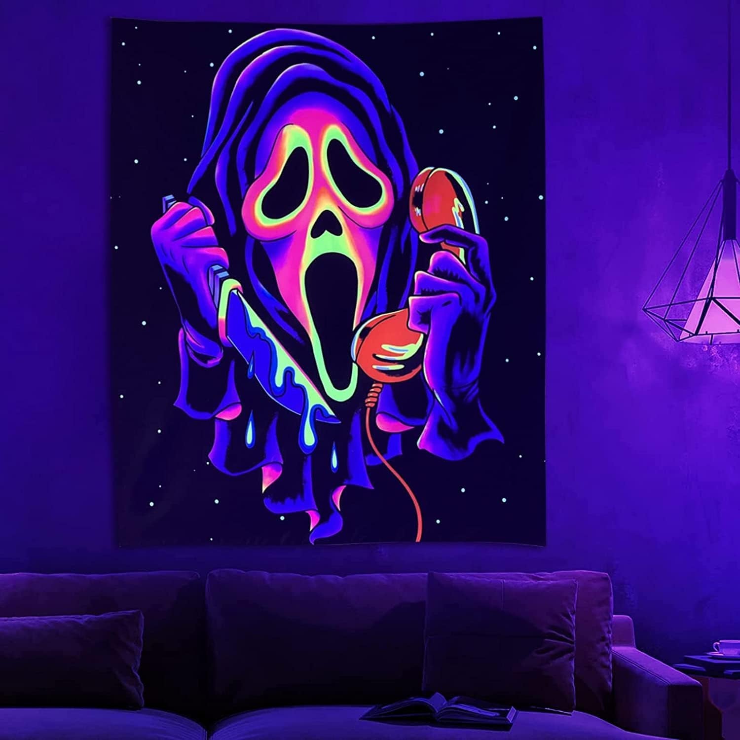 Tapisserie tapisserie horreur visage blacklight fantômes réactif Accueil - Accessoires et Décorations Naty Shop