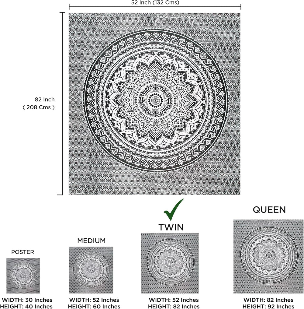 Tapisserie tapisserie mandala gris noir tissu mural Maison - Accessoires et Décorations Naty Shop