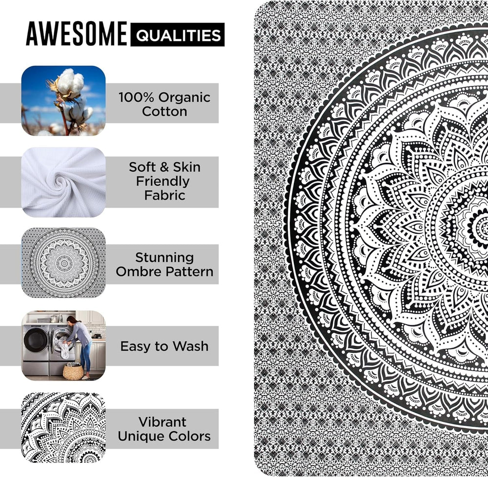 Tapisserie tapisserie mandala gris noir tissu mural Maison - Accessoires et Décorations Naty Shop