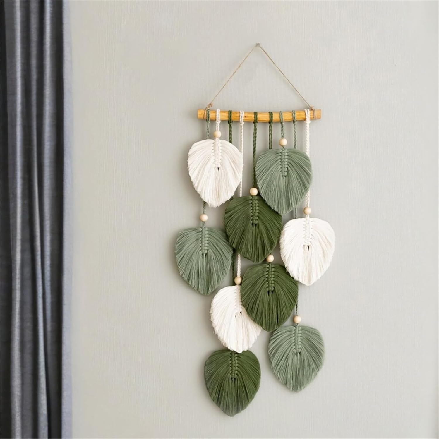 Tapisserie tapisserie perles en bois feuilles vertes fait main Accueil - Accessoires et Décorations Naty Shop