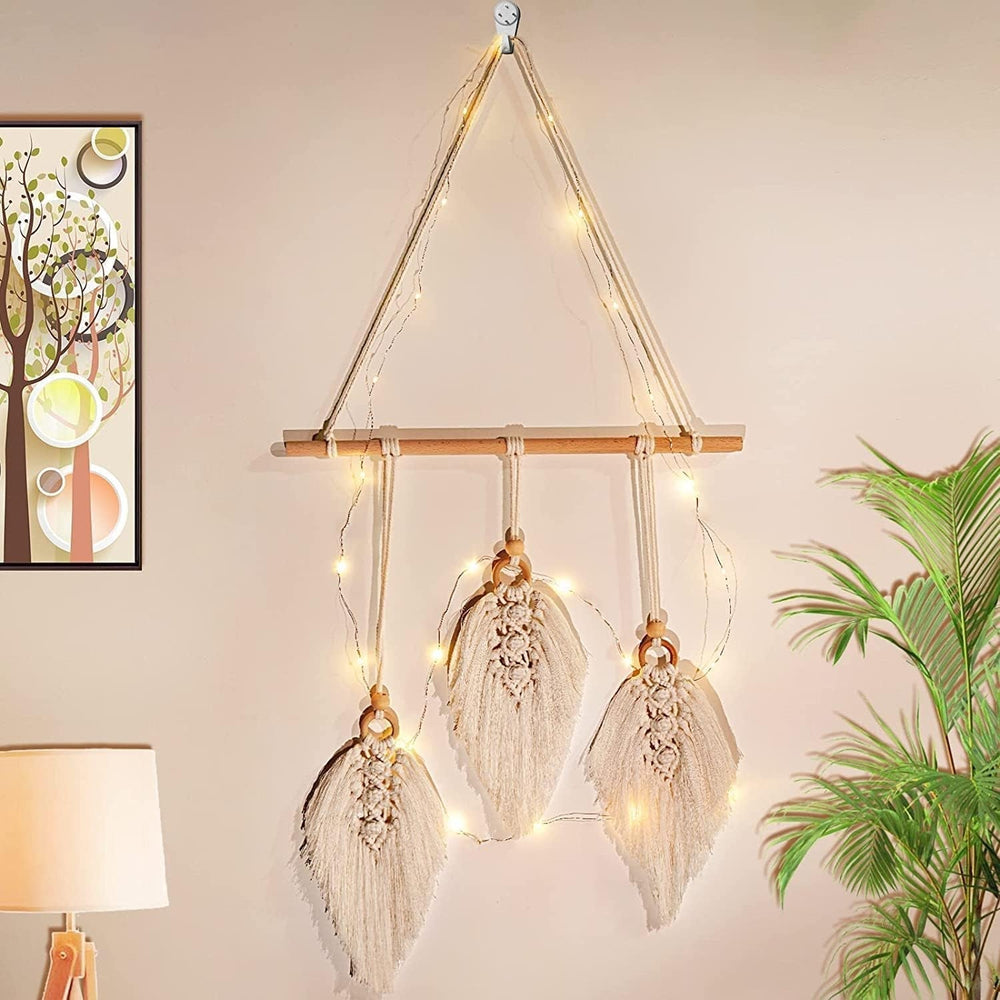 Tapisserie tissée main décoration murale chambre enfant Maison - Accessoires et Décorations Naty Shop Trois feuilles blanches