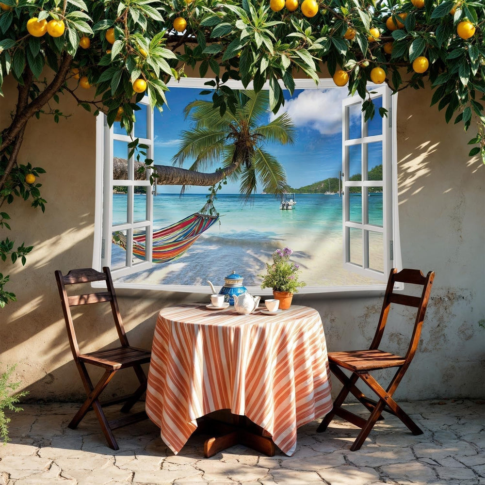 Tapisserie ulticool vue plage mer palmier hamac Accueil - Accessoires et Décoration Naty Shop