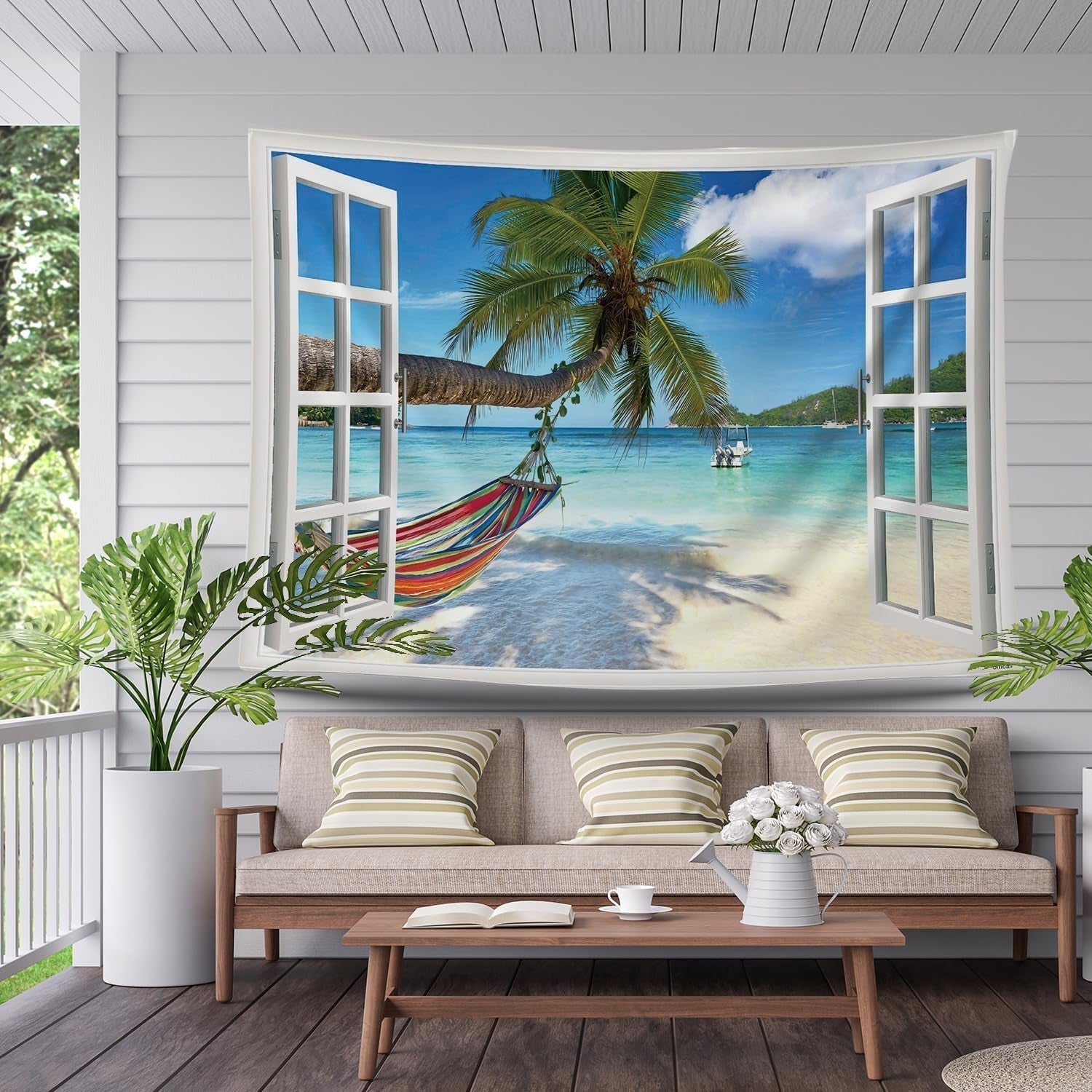 Tapisserie ulticool vue plage mer palmier hamac Accueil - Accessoires et Décoration Naty Shop