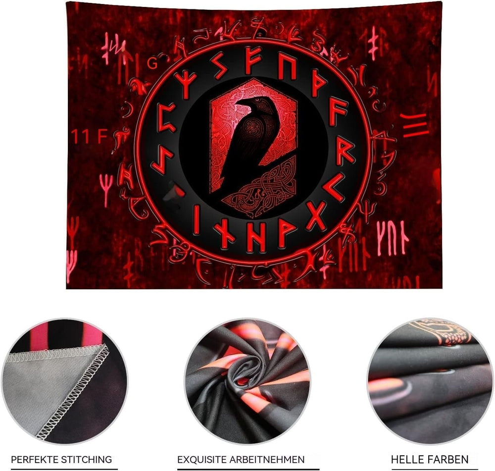 Tapisserie Viking blacklight réactive rouge méditation runes odins Accueil - Accessoires et Décorations Naty Shop