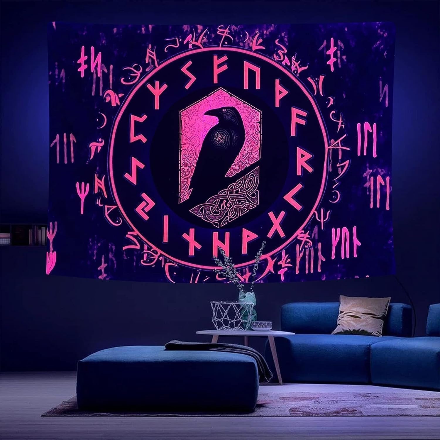 Tapisserie Viking runes de méditation rouges réactives à la lumière noire odins Accueil - Accessoires et Décorations Naty Shop Runes rouges V 200L X 150B Cm