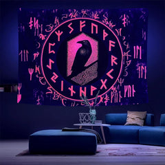 Tapisserie Viking runes de méditation rouges réactives à la lumière noire odins Accueil - Accessoires et Décorations Naty Shop Runes rouges V 200L X 150B Cm