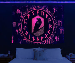 Tapisserie Viking blacklight réactive rouge méditation runes odins Accueil - Accessoires et Décorations Naty Shop