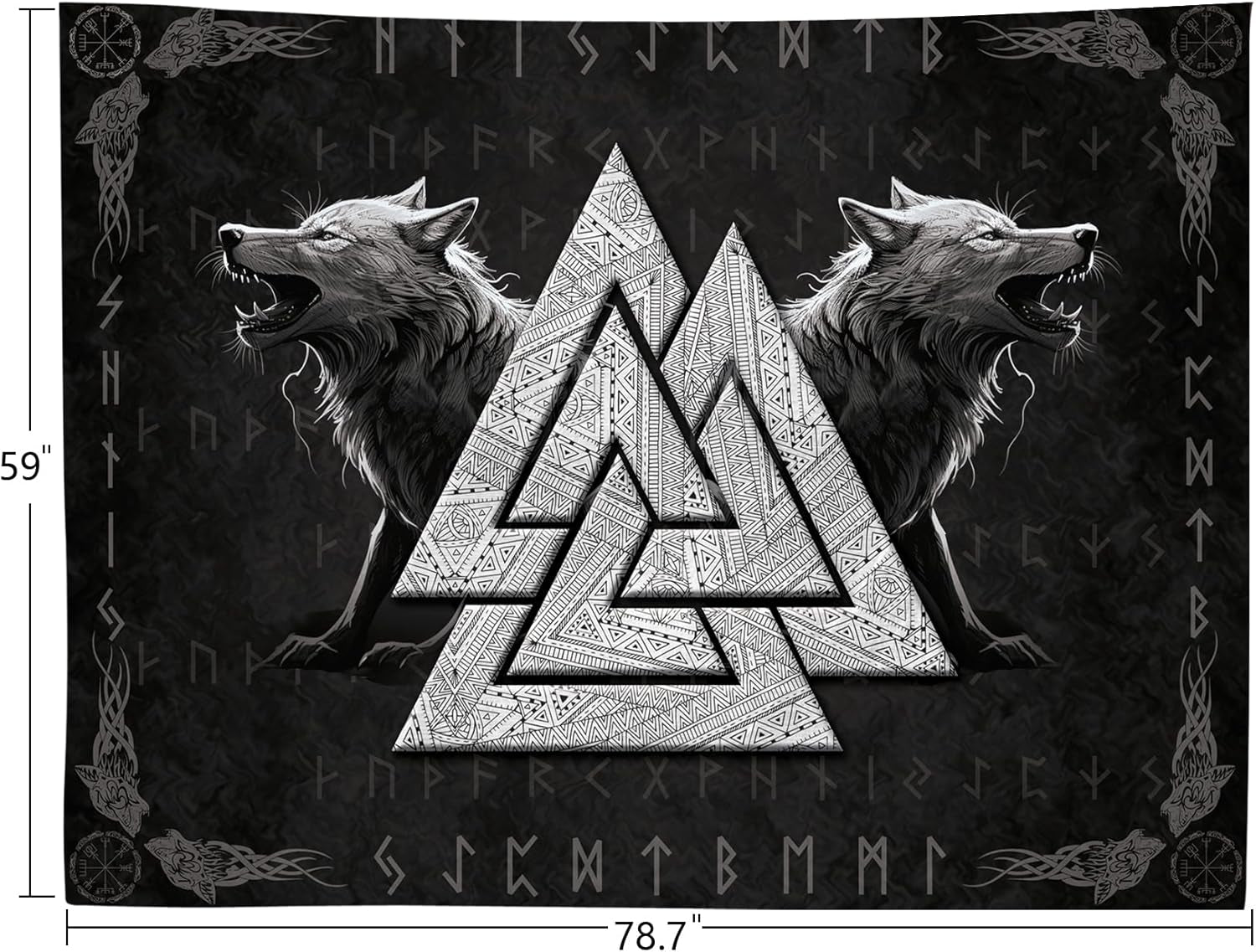 Tapisserie viking loup totem noir blanc méditation runes Maison - Accessoires et Décorations Naty Shop