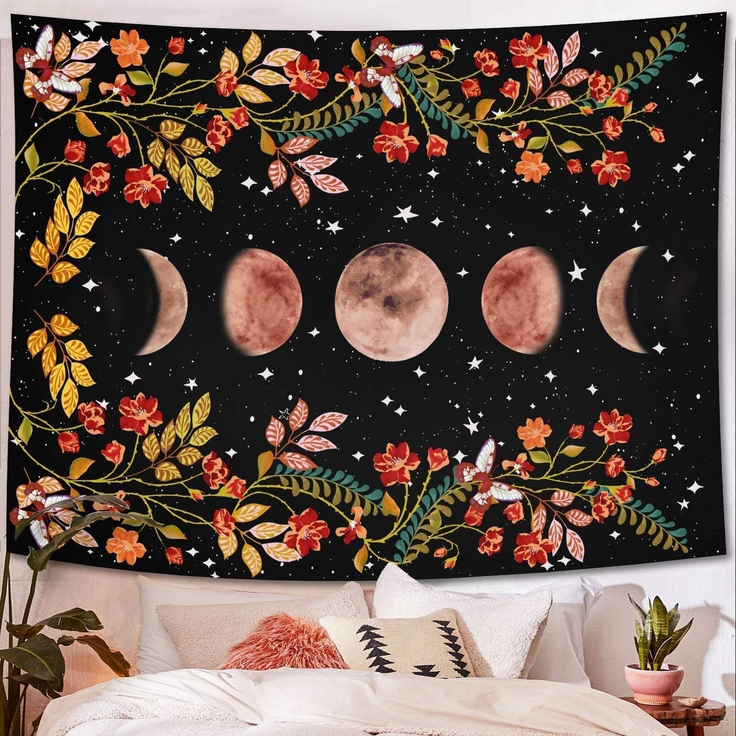 Yisumei tapisserie esthétique lune fleurs noir taille Accueil - Accessoires et Décorations Naty Shop