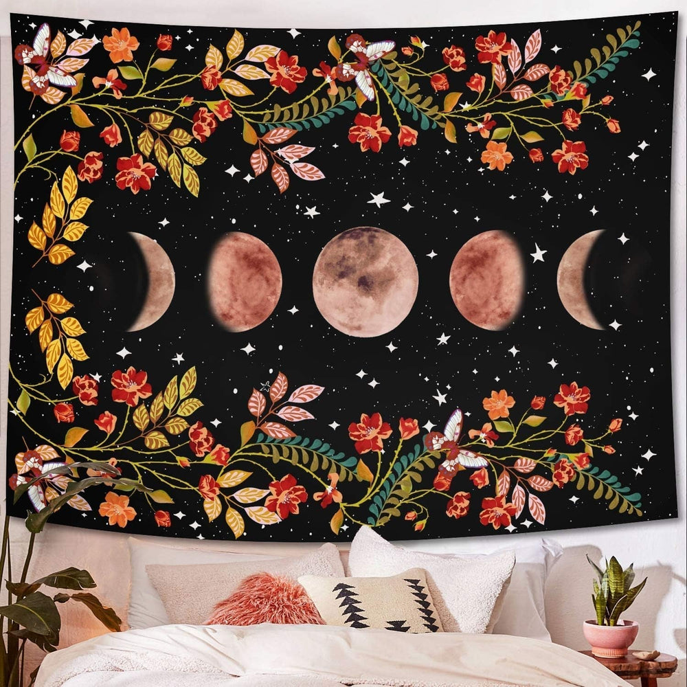 Yisumei tapisserie esthétique lune fleurs noir taille Accueil - Accessoires et Décorations Naty Shop