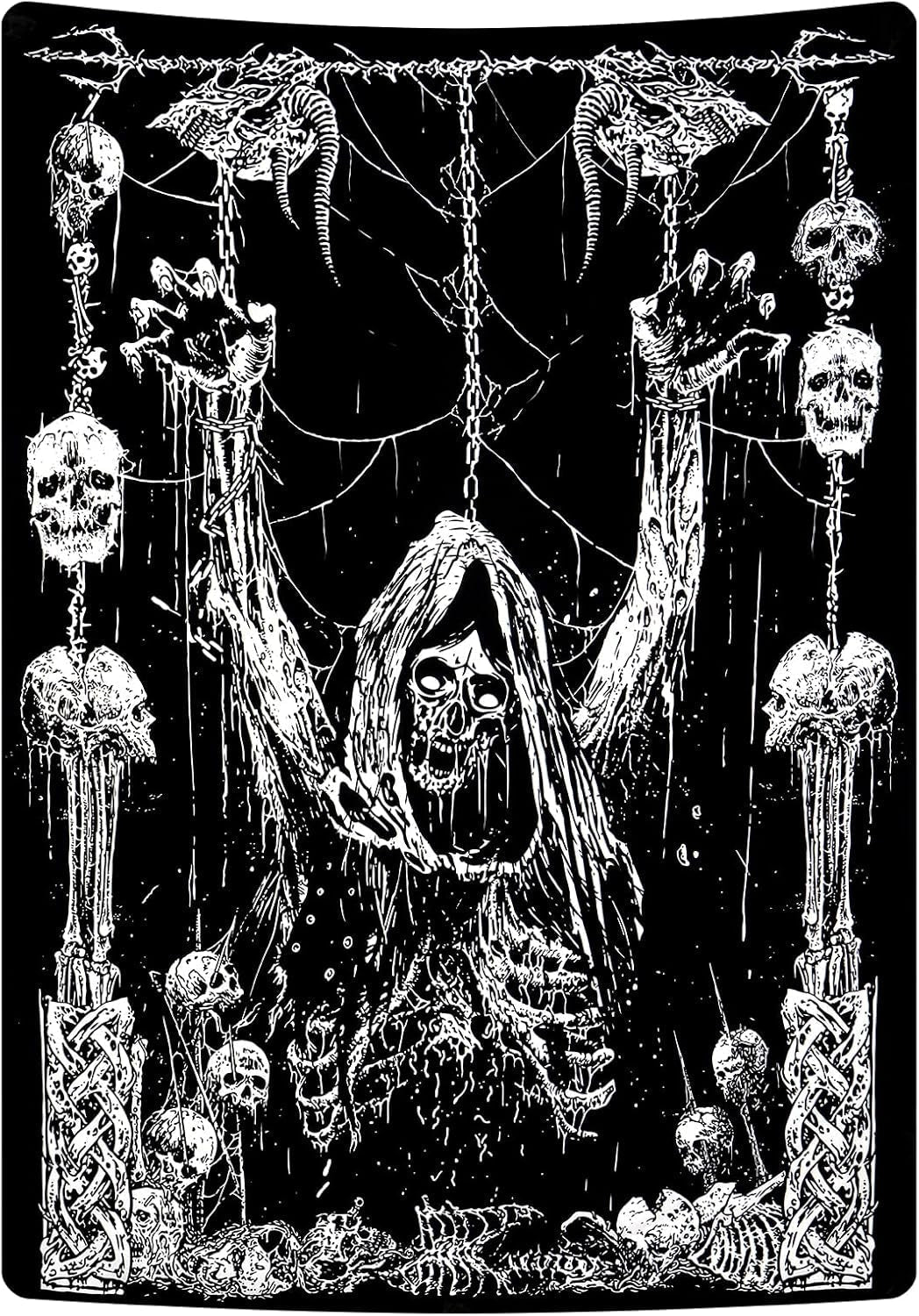 Tapisserie yrendenge crâne humain noir blanc Accueil - Accessoires et Décoration Naty Shop Blanc et noir 150L X 130B Cm