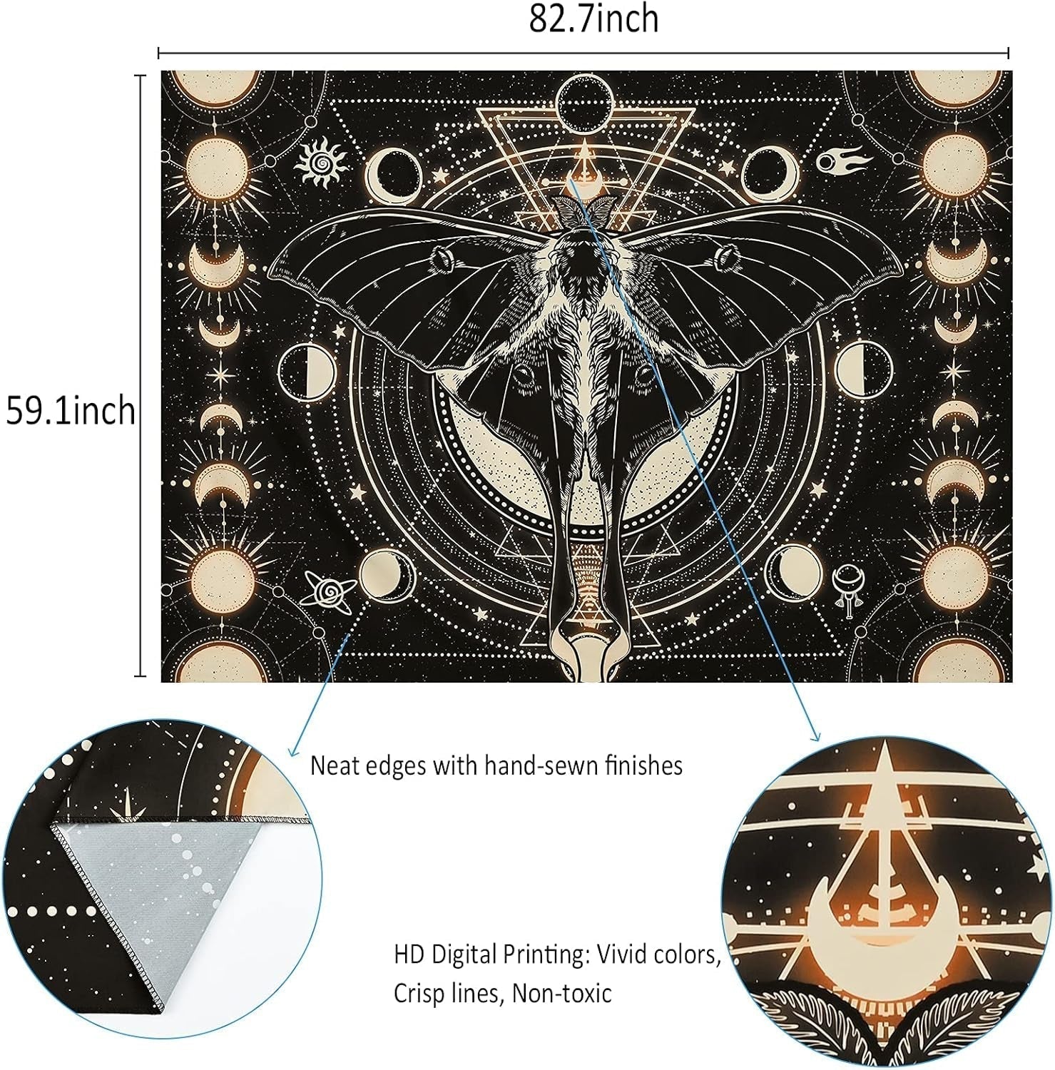 Tapisserie yrendenge papillon noir soleil lune naturel Maison - Accessoires et Décorations Naty Shop