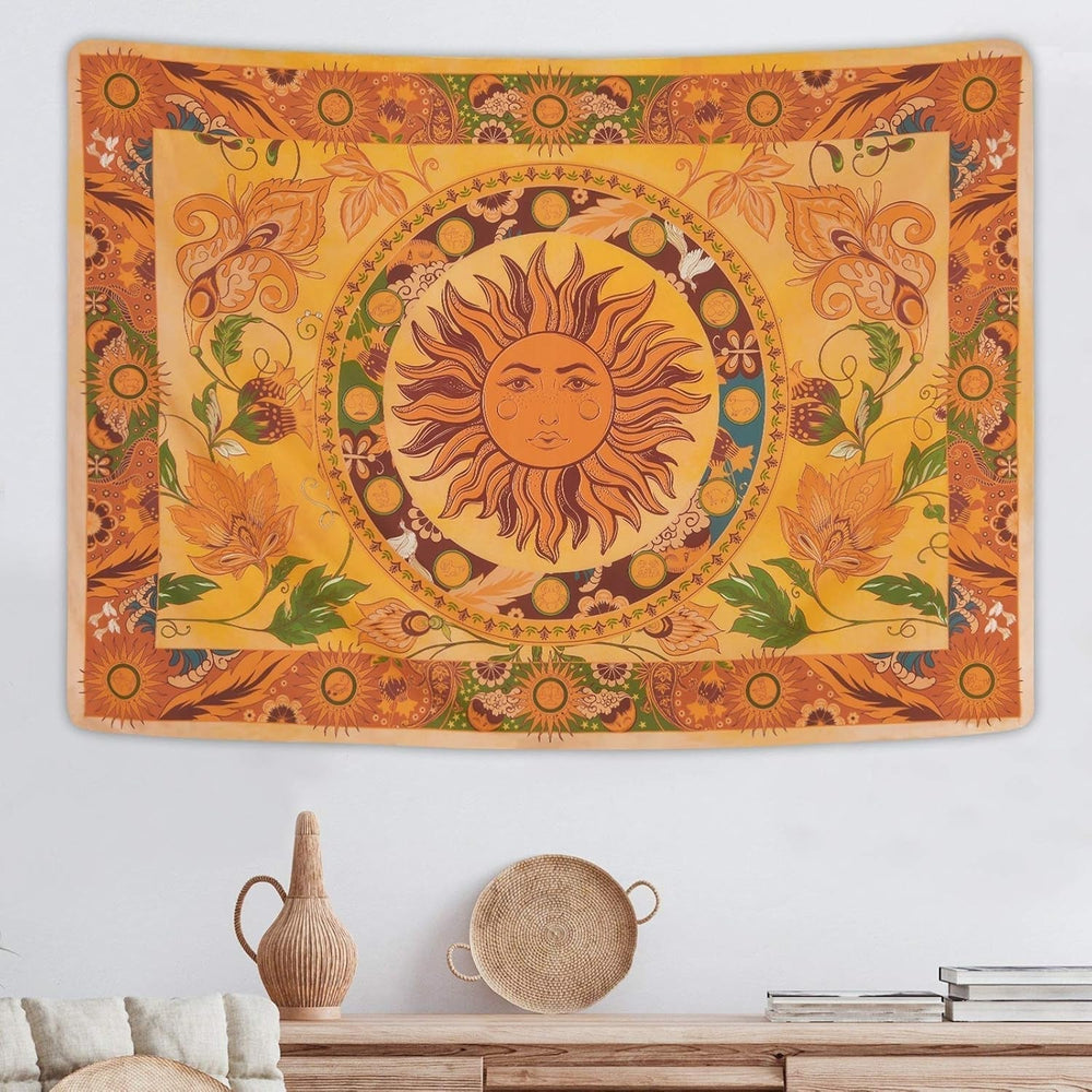 Tapisserie yugarlibi soleil brûlant fleurs printanières mur vintage Maison - Accessoires et Décorations Naty Shop Orange 210L X 150B Cm