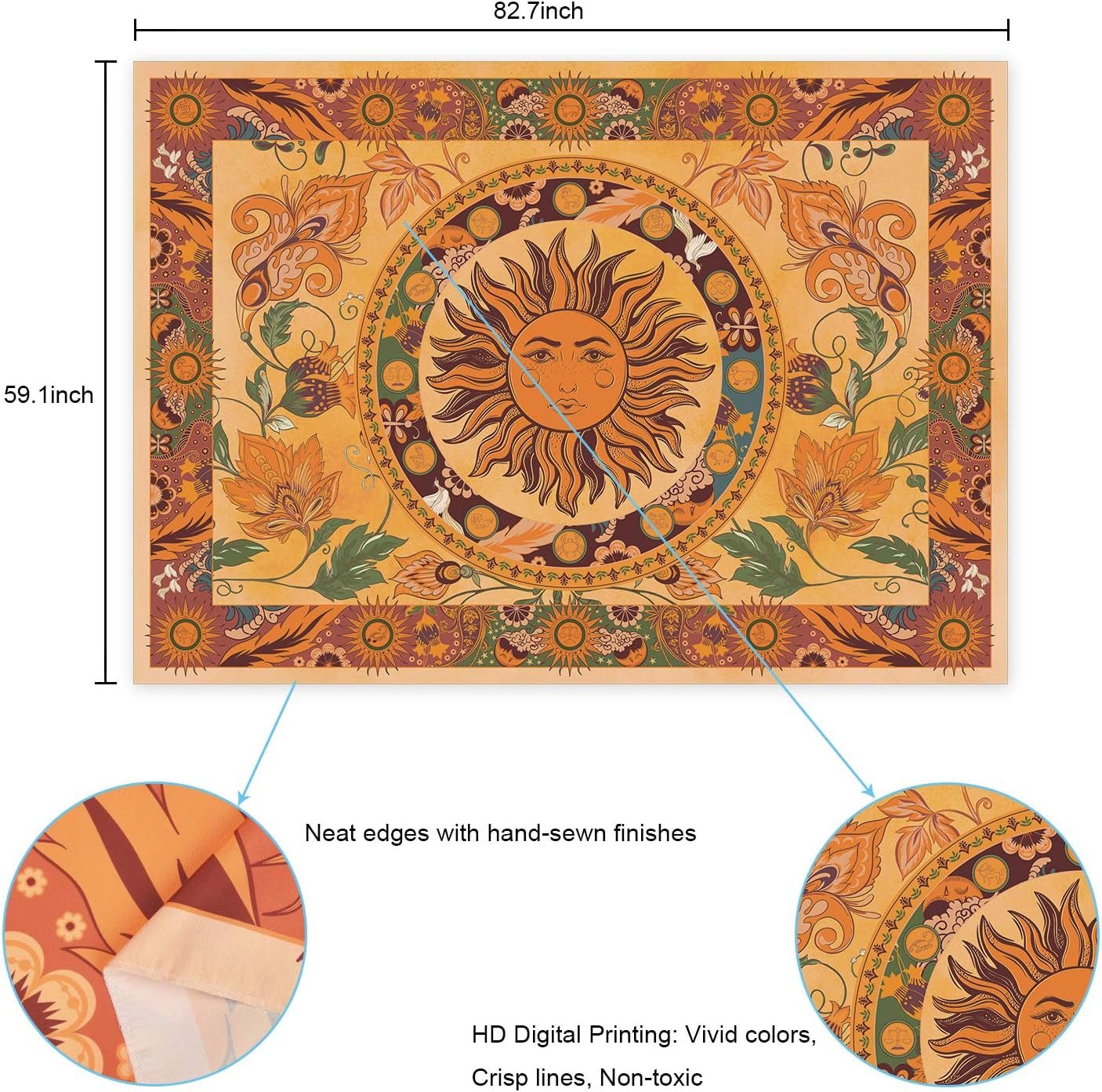 Tapisserie yugarlibi soleil brûlant fleurs de printemps mur vintage Maison - Accessoires et Décorations Naty Shop