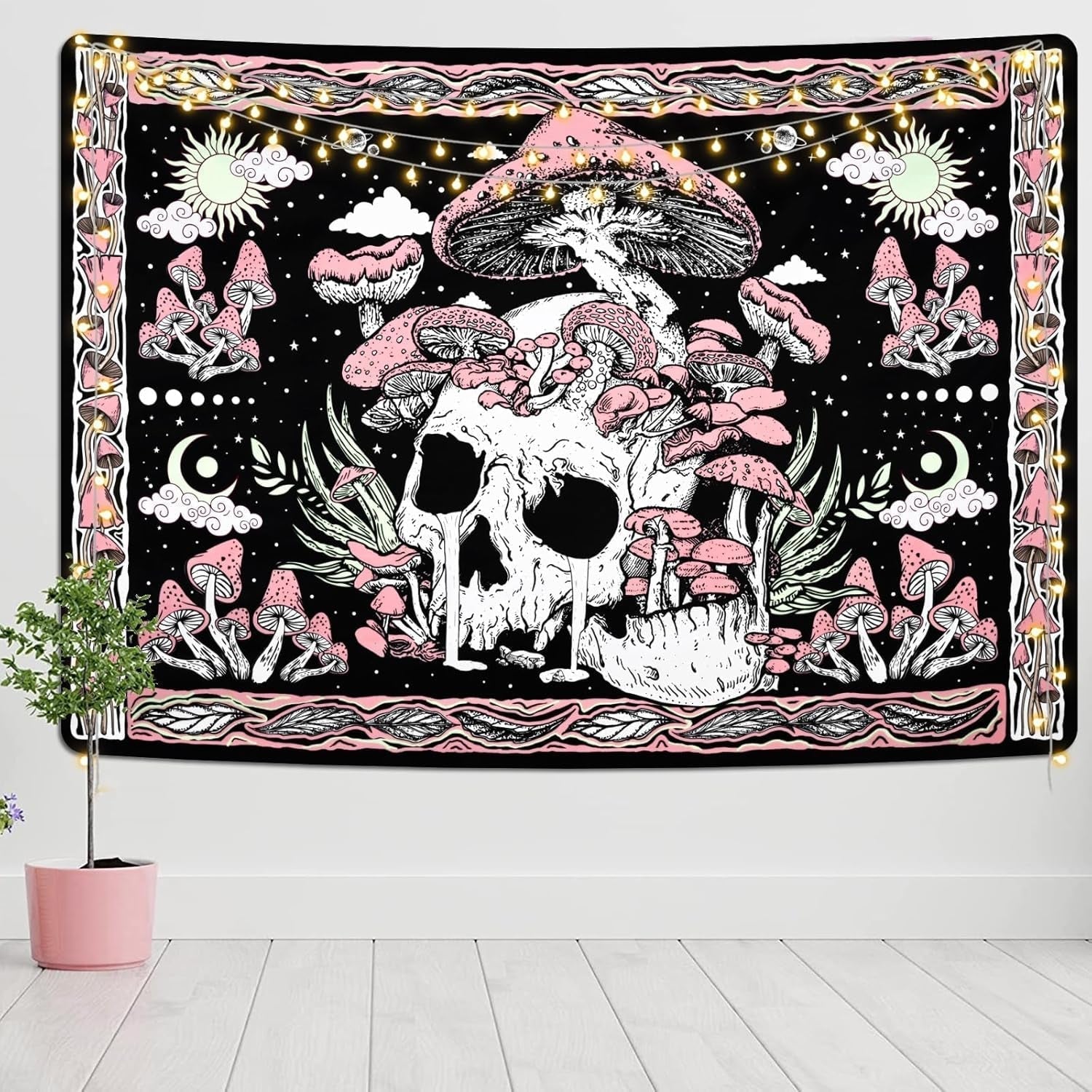 Tapisserie yugarlibi crâne rose champignons squelette Accueil - Accessoires et Décoration Naty Shop