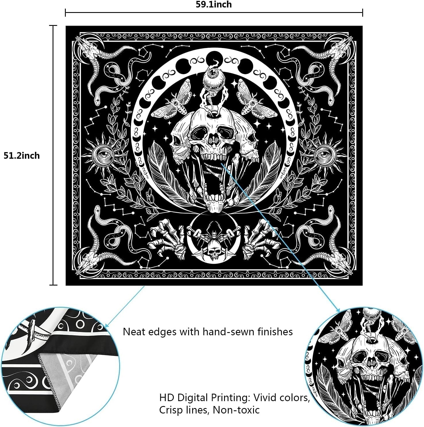 Tapisserie yugarlibi squelette noir serpent papillon toile esthétique Maison - Accessoires et Décorations Naty Shop