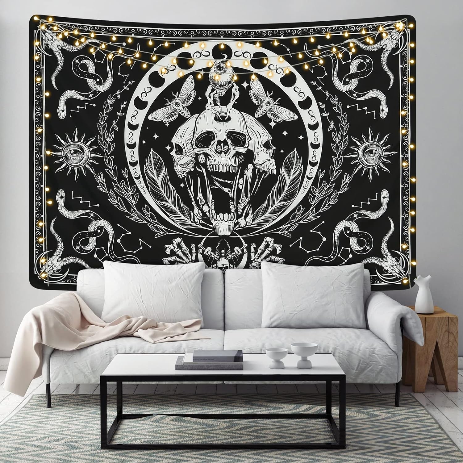 Tapisserie yugarlibi squelette noir serpent papillon toile esthétique Maison - Accessoires et Décorations Naty Shop