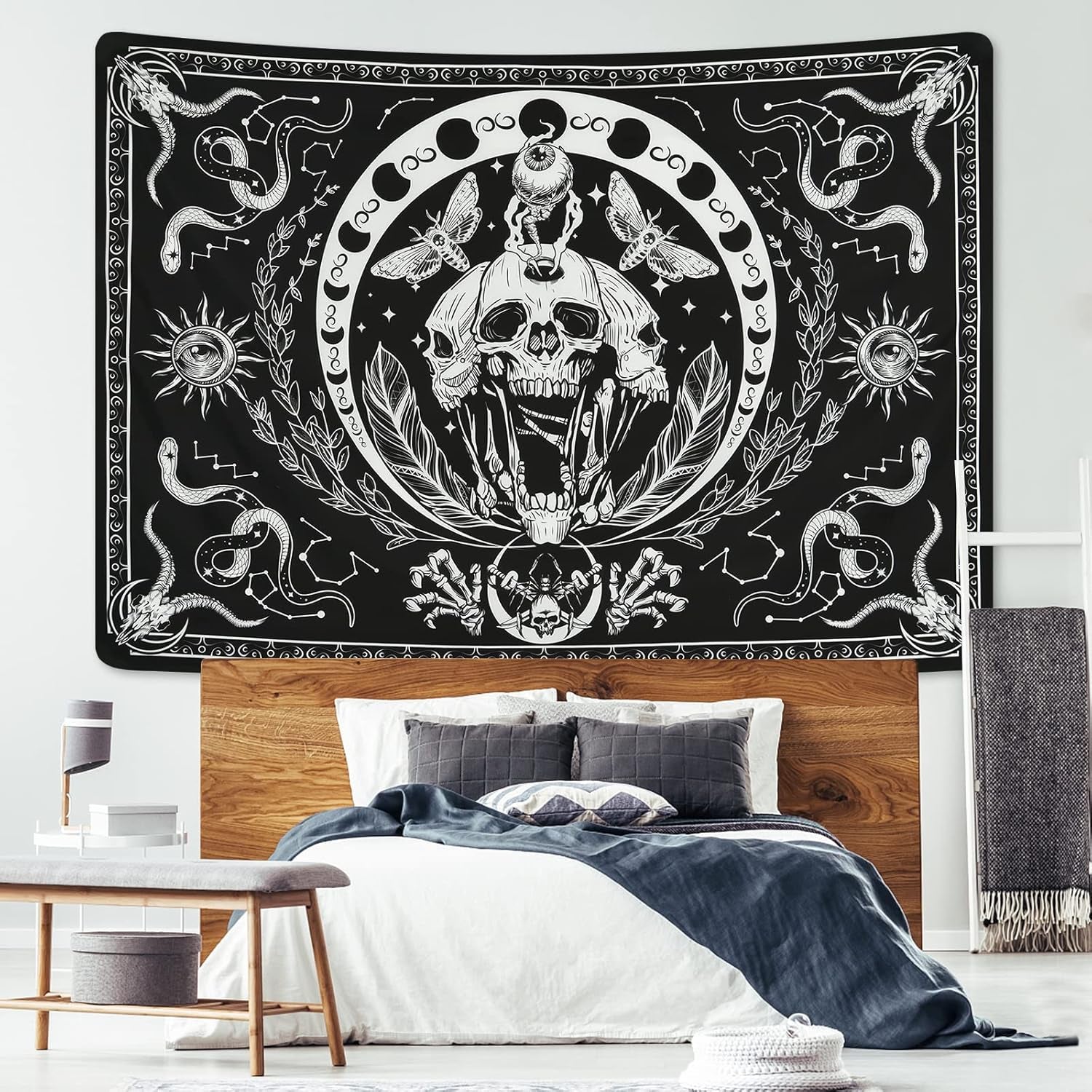 Tapisserie yugarlibi squelette noir serpent papillon toile esthétique Maison - Accessoires et Décorations Naty Shop