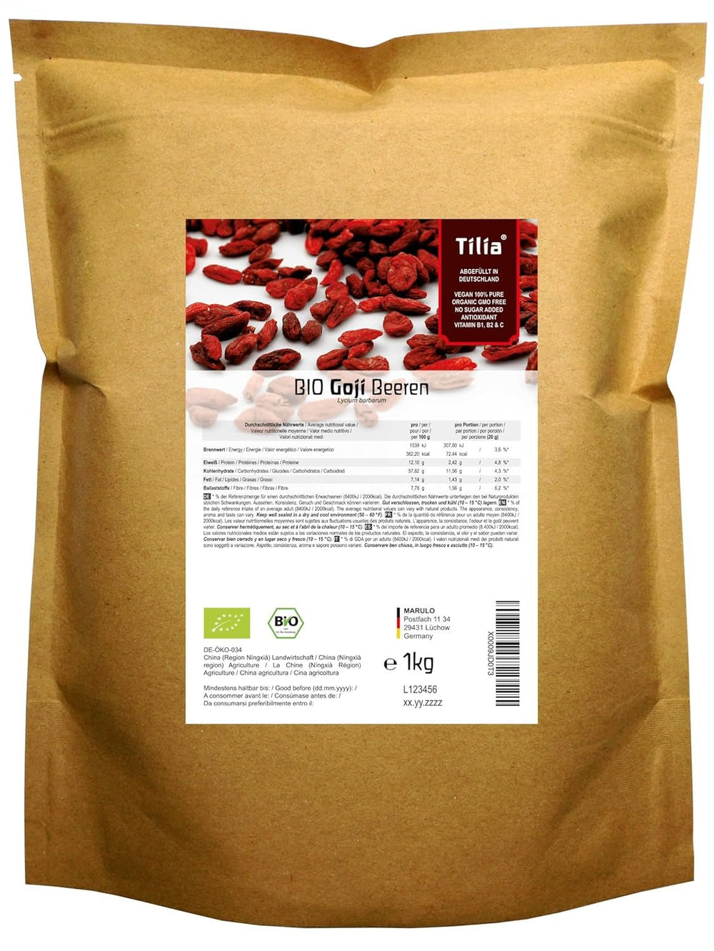 Tilia BIO Baies de Goji 1 kg Naty Shop produits déshydratés 1 kg (1 paquet)