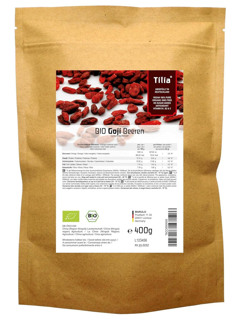 Tilia BIO Baies de Goji 1 kg Naty Shop produits déshydratés 400 G (1 paquet)