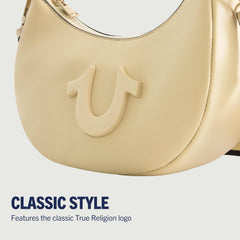 True Religion Sac à bandoulière pour femme, sac à main Crescent Hobo avec sangle amovible réglable et logo en fer à cheval Sacs pour femme Naty Shop