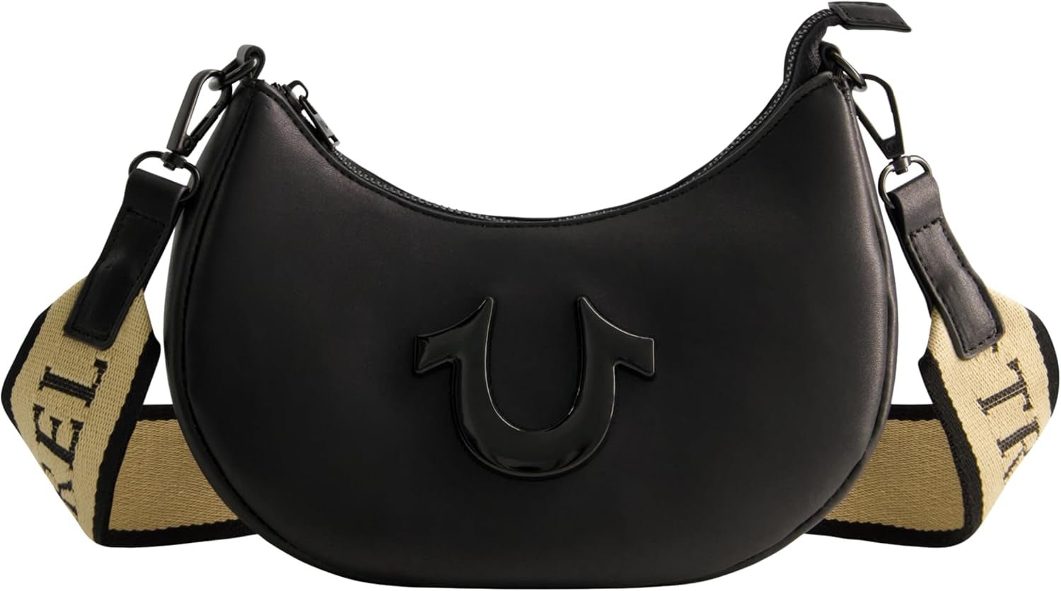 True Religion Sac à bandoulière pour Femme, Sac à Main Crescent Hobo avec Sangle Amovible réglable et Logo en Fer à Cheval Sacs pour Femme Naty Shop Noir