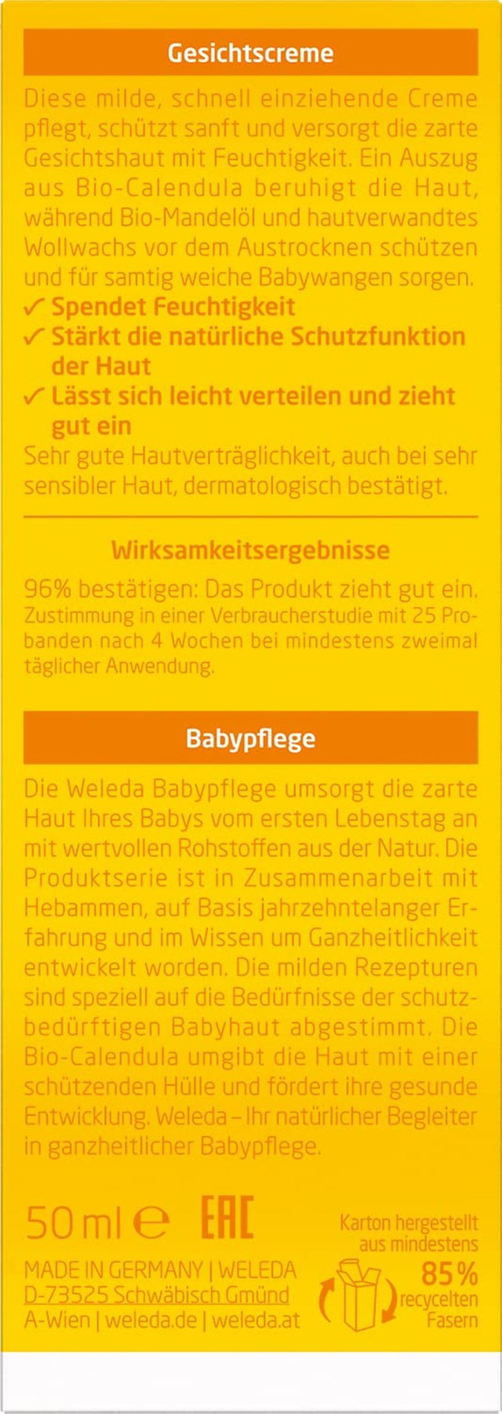 WELEDA Organic Baby Calendula Face Cream - Cremă hidratantă cosmetică naturală cu ulei de migdale și ceară de albine pentru îngrijirea pielii uscate. Cremă naturală de îngrijire facială pentru bebeluși și copii (1x 50ml) Copii - Baie si Skincare Naty Shop