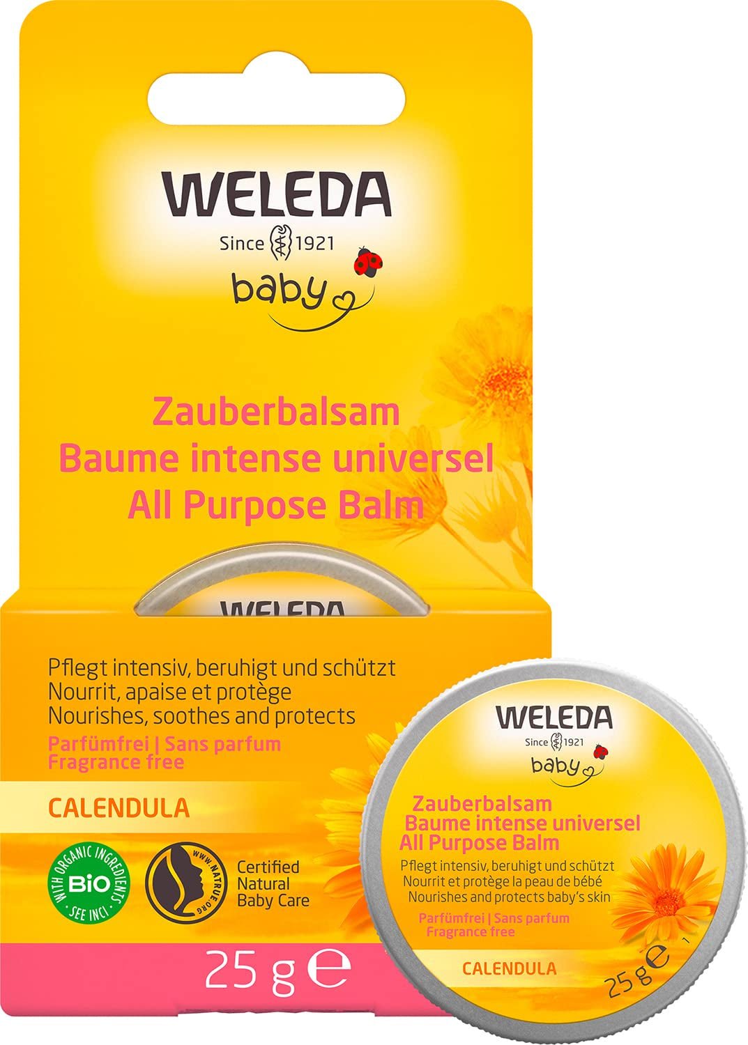 WELEDA Organic Baby Calendula Magic Balm - Balsam universal de cosmetice naturale pentru față și corp pentru îngrijirea și calmarea pielii și buzelor uscate. Balsam bogat universal pentru bebeluși și copii (1x 25g) Copii - Baie si Skincare Naty Shop Titlu implicit