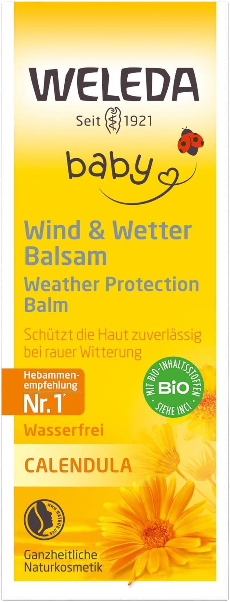 WELEDA Baume Vent & Météo Bébé Calendula Bio - Crème visage et crème mains pour cosmétiques naturels à l'huile d'amande et à l'huile de sésame pour protéger la peau sensible et sèche de bébé des intempéries et du froid (1x 30 ml) Enfant - Bain et Soin Naty Shop