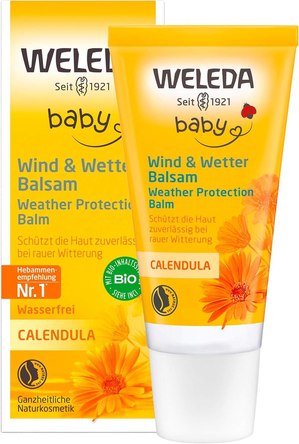 WELEDA Baume Vent & Météo Bébé Calendula Bio - Crème visage et crème mains pour cosmétiques naturels à l'huile d'amande et huile de sésame pour protéger la peau sensible et sèche de bébé des intempéries et du froid (1x 30 ml) Enfant - Bain et Soin Naty Shop Default title