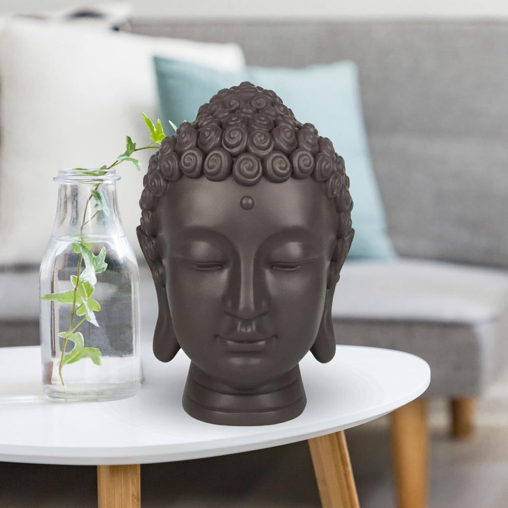 Zen'Light - Statuette tête de Bouddha - Décoration pour le zen, la méditation et le feng shui - Cadeau pour une ambiance relaxante et spirituelle - Statuette de Bouddha - Hauteur : 20 cm - Couleur : vert/marron Statuettes et sculptures Naty Shop