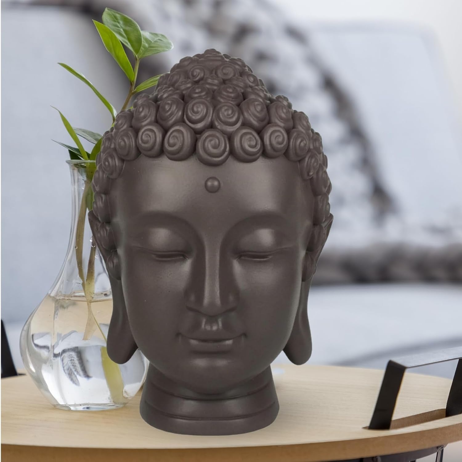 Zen'Light - Statuette tête de Bouddha - Décoration pour le zen, la méditation et le feng shui - Cadeau pour une ambiance relaxante et spirituelle - Statuette de Bouddha - Hauteur : 20 cm - Couleur : vert/marron Statuettes et sculptures Naty Shop