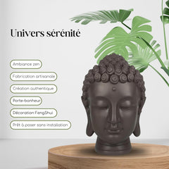 Zen'Light - Statuette tête de Bouddha - Décoration pour le zen, la méditation et le feng shui - Cadeau pour une ambiance relaxante et spirituelle - Statuette de Bouddha - Hauteur : 20 cm - Couleur : vert/marron Statuettes et sculptures Naty Shop