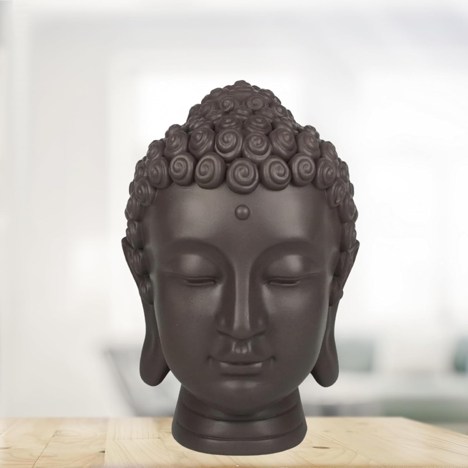 Zen'Light - Statuette tête de Bouddha - Décoration pour le zen, la méditation et le feng shui - Cadeau pour une ambiance relaxante et spirituelle - Statuette de Bouddha - Hauteur : 20 cm - Couleur : vert/marron Statuettes et sculptures Naty Shop