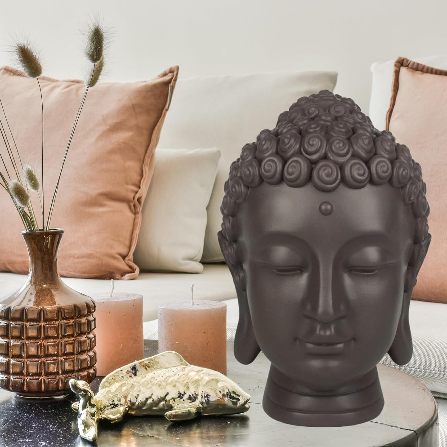 Zen'Light - Statuette tête de Bouddha - Décoration pour le zen, la méditation et le feng shui - Cadeau pour une ambiance relaxante et spirituelle - Statuette de Bouddha - Hauteur : 20 cm - Couleur : vert/marron Statuettes et sculptures Naty Shop