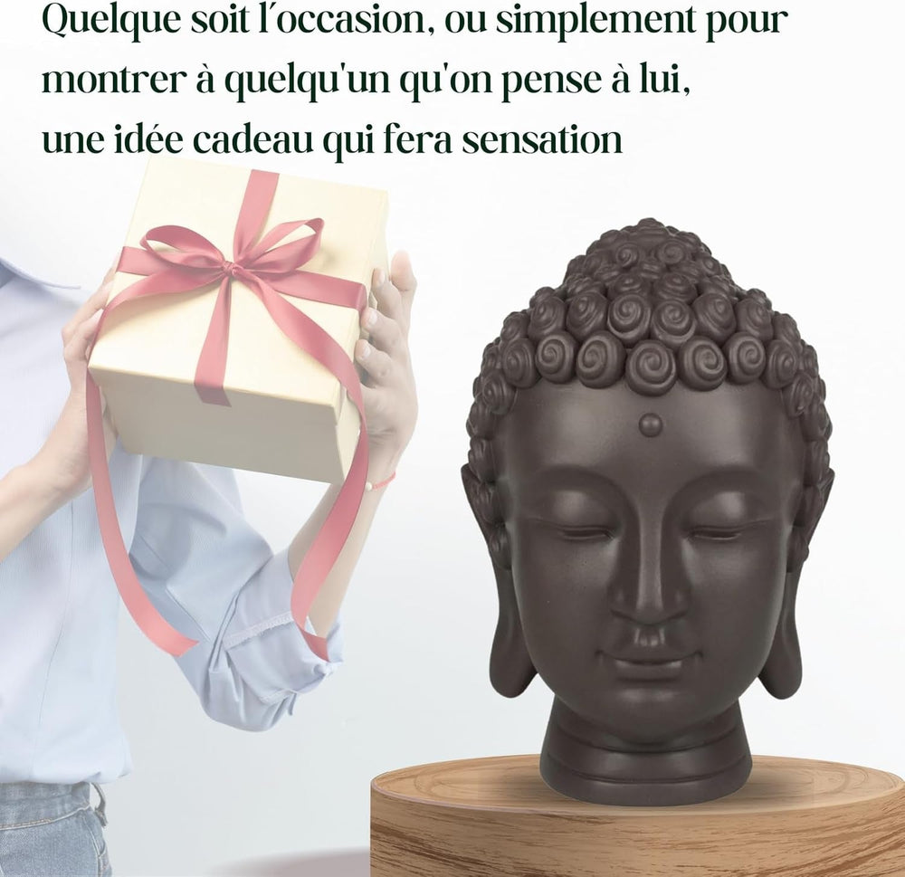 Zen'Light - Statuette tête de Bouddha - Décoration pour le zen, la méditation et le feng shui - Cadeau pour une ambiance relaxante et spirituelle - Statuette de Bouddha - Hauteur : 20 cm - Couleur : vert/marron Statuettes et sculptures Naty Shop