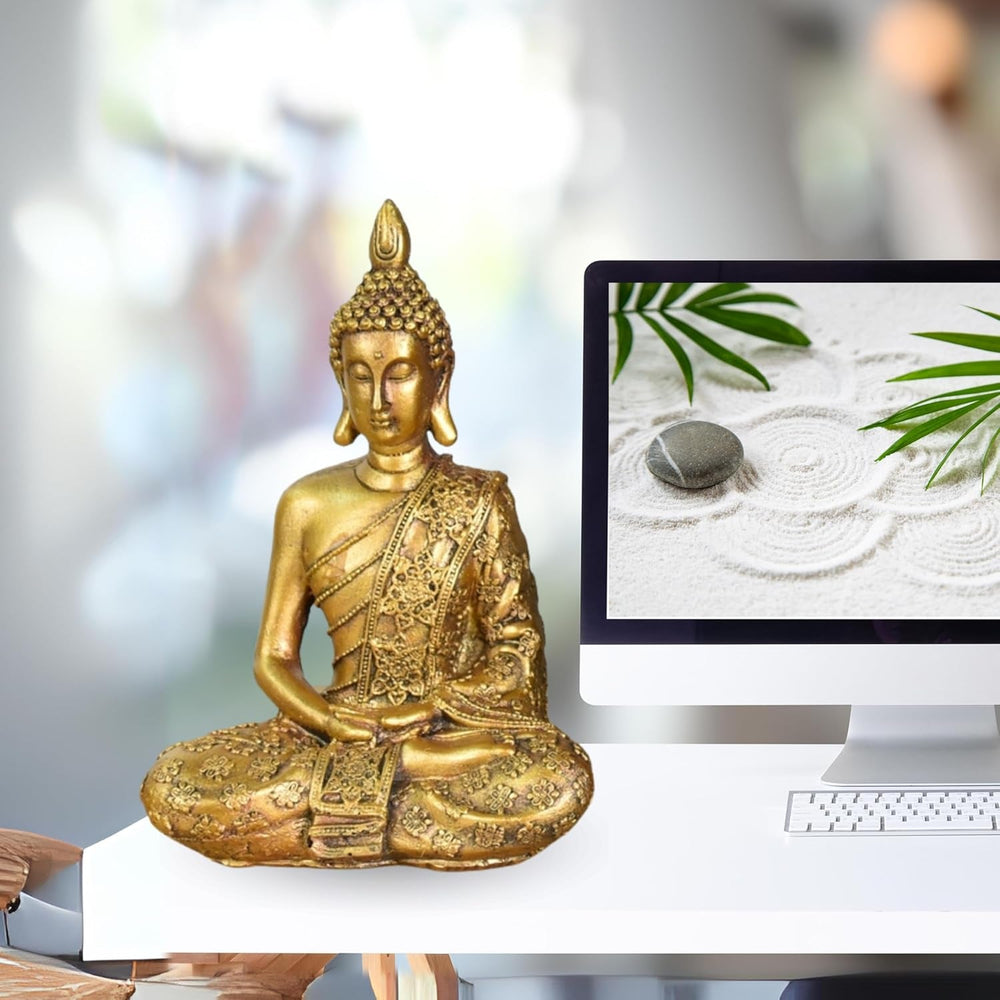 Zen'Light - Statuette tête de Bouddha Sanci - Décoration pour le zen, la méditation et le feng shui - Cadeau pour une ambiance relaxante et spirituelle - Statue de Bouddha - Hauteur : 18 cm - Couleur : or Statuettes et sculptures Naty Shop