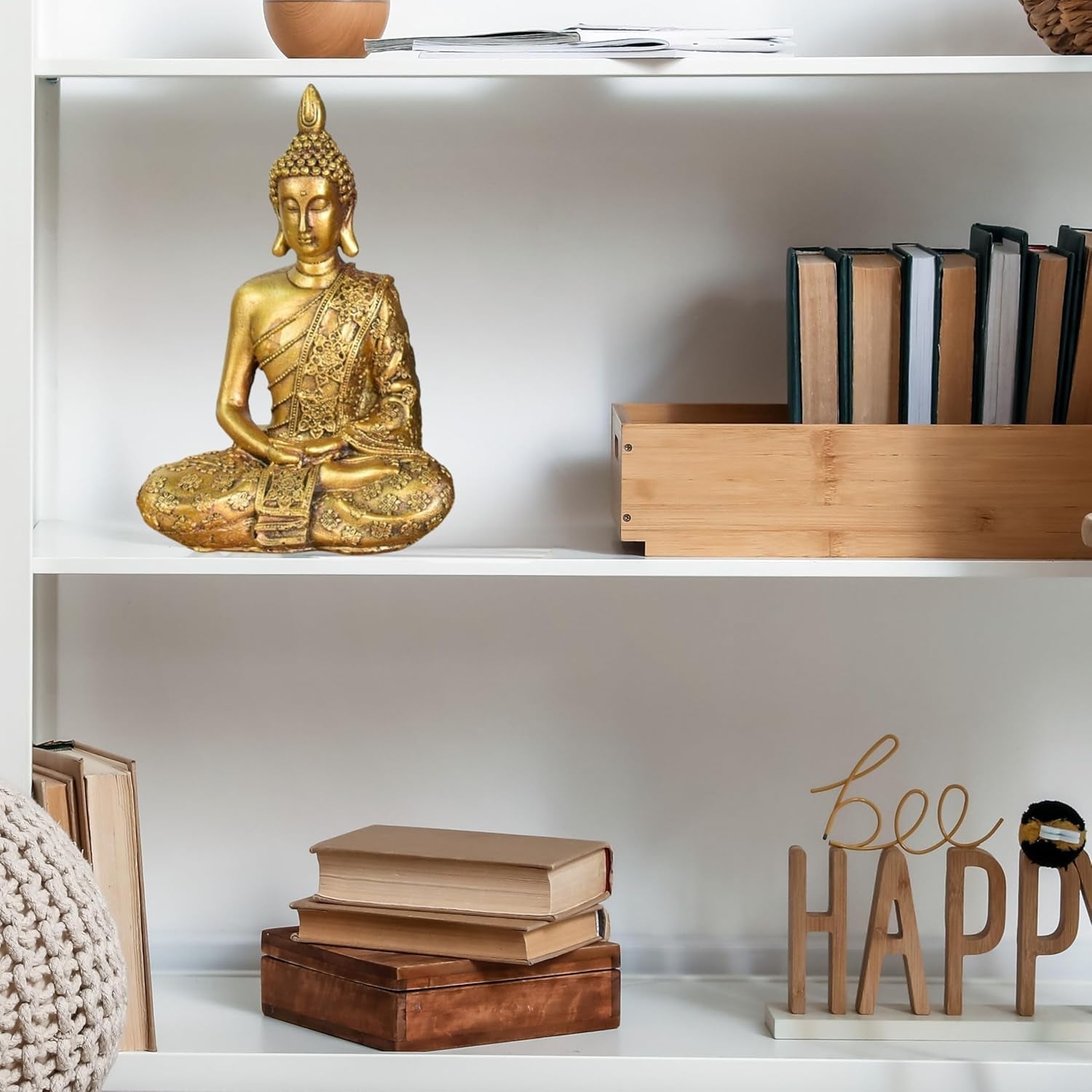 Zen'Light - Statuette tête de Bouddha Sanci - Décoration pour le zen, la méditation et le feng shui - Cadeau pour une ambiance relaxante et spirituelle - Statue de Bouddha - Hauteur : 18 cm - Couleur : or Statuettes et sculptures Naty Shop